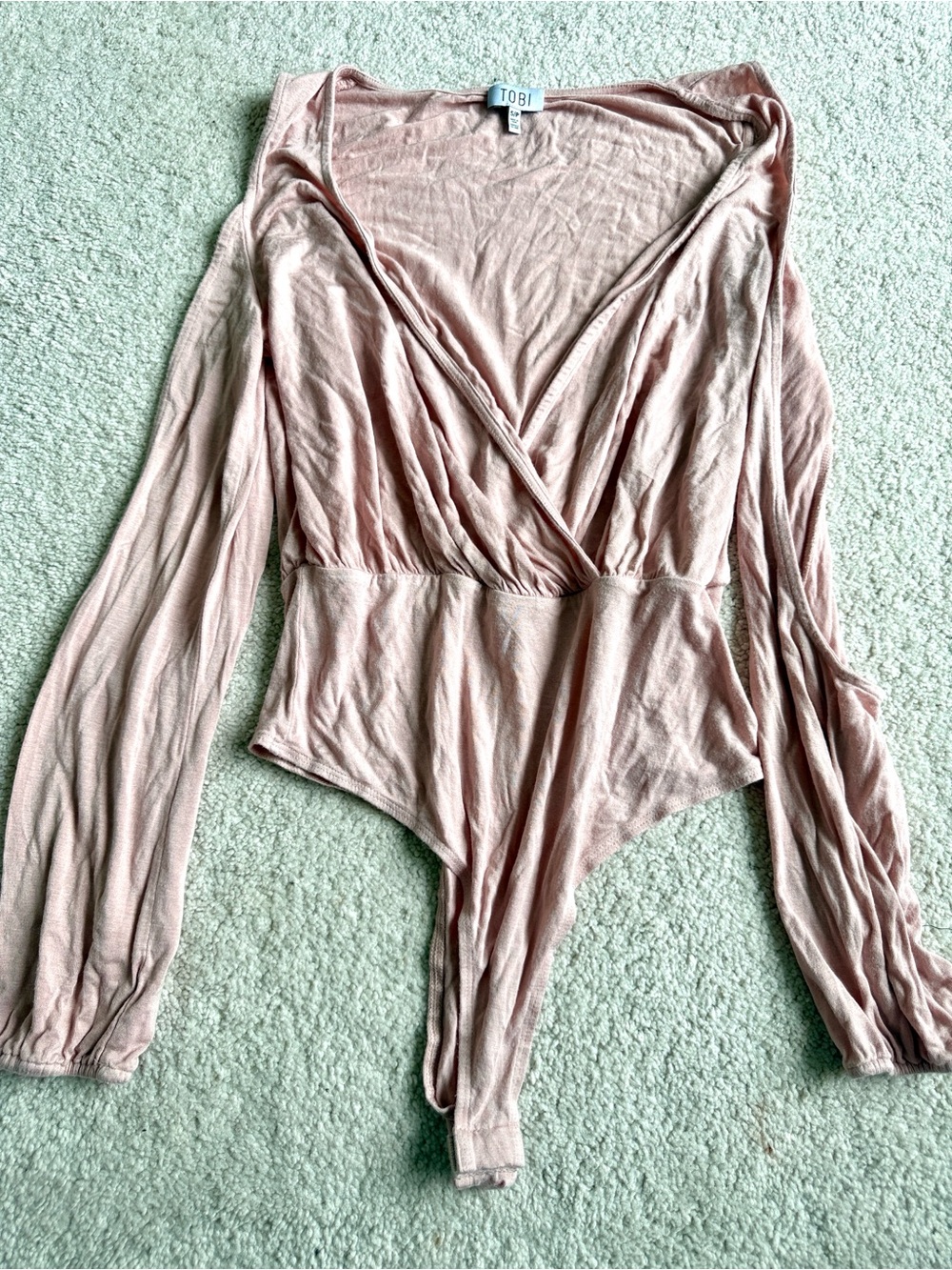 TOBI Blush Pink Wrap-Style Long Sleeve Bodysuit